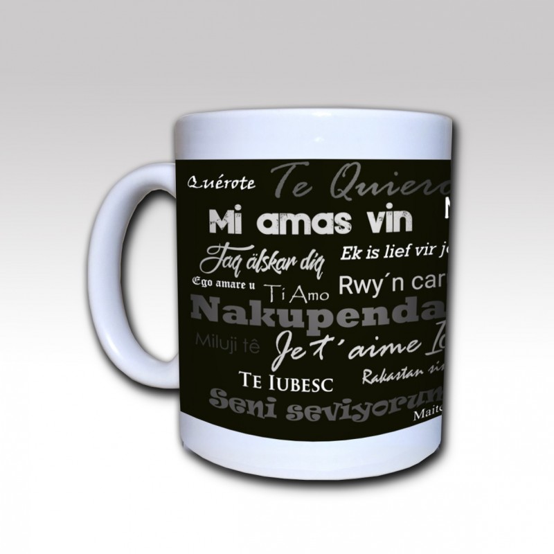 Taza de cerámica "Te Quiero en Idiomas" Fondo Negro